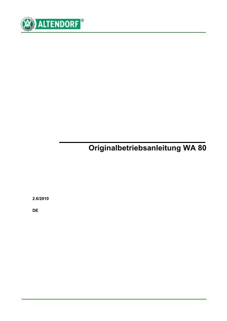 Originalbetriebsanleitung WA 80 - Altendorf