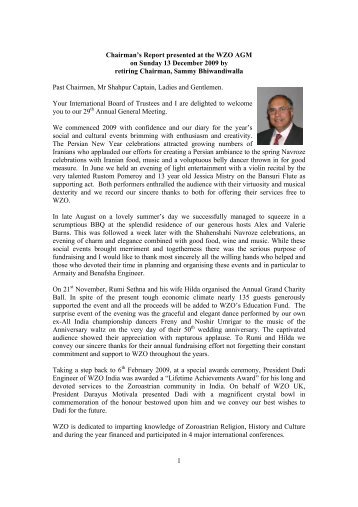 1 Chairman's Report presented at the WZO AGM - World Zoroastrian ...