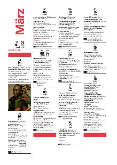Kölner Philharmonie | Das Magazin NR. 1 FEB / MÄR / APR 2025