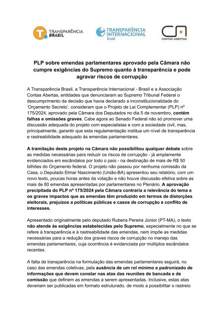 Nota pública - PLP 175/2024