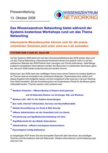 PR-Mitteilung Systems 2008-WZN-Seminar ... - PresseBox