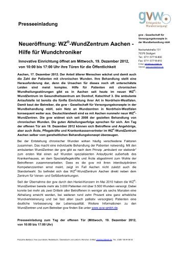 Neueröffnung: WZ -WundZentrum Aachen - Hilfe für Wundchroniker