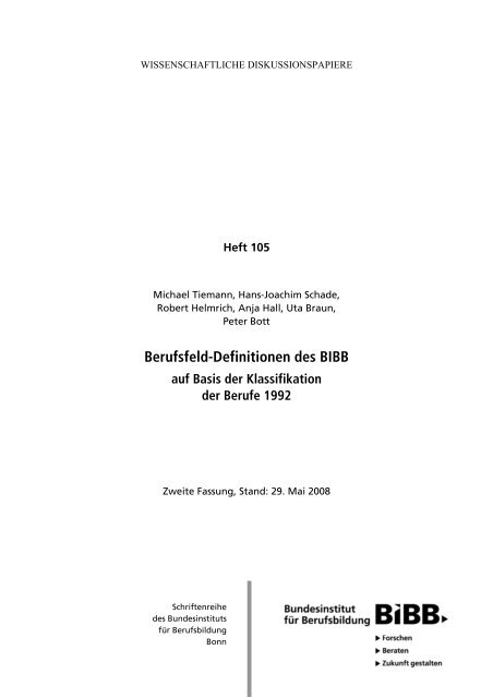 Berufsfeld-Definitionen des BIBB auf Basis der Klassifikation