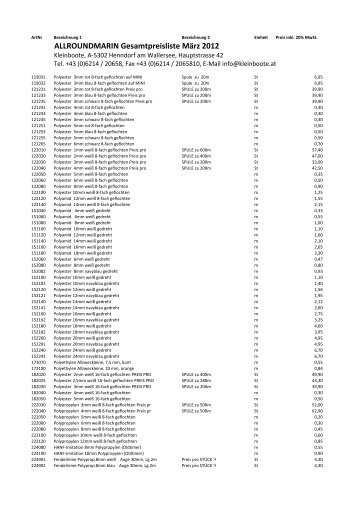 ALLROUNDMARIN Gesamtpreisliste März 2012 - Kleinboote.at