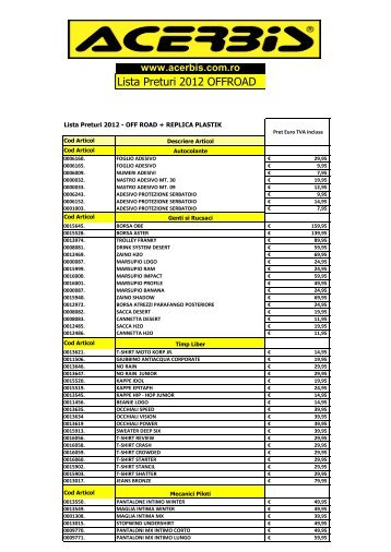 Lista Preturi 2012 OFFROAD - Acerbis