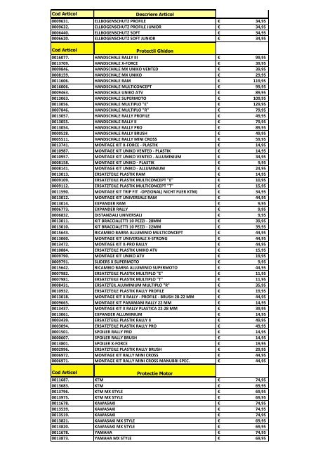 Lista Preturi 2012 OFFROAD - Acerbis