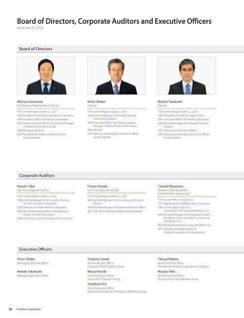 Board of Directors, Corporate Auditors and Executive ... - Yamaha