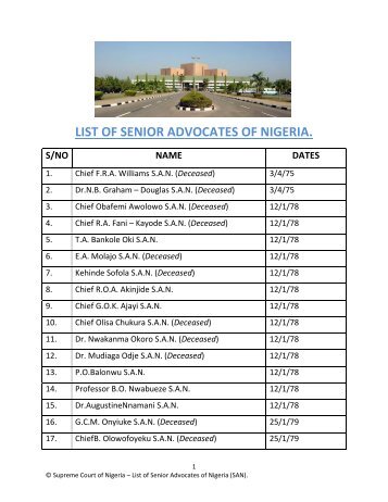 list of senior advocates of nigeria. s/no name dates - Resourcedat