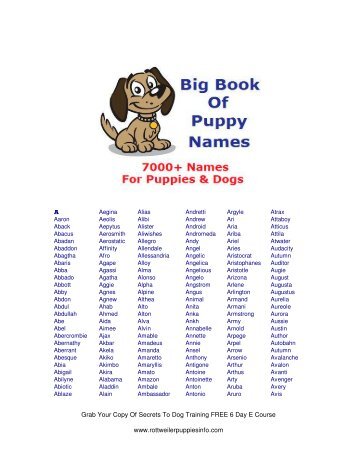 Big Book Of Puppy Names - Rottweiler Puppies