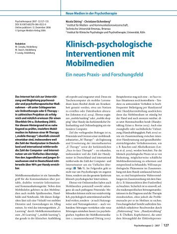 Klinisch-psychologische Interventionen mit Mobilmedien Ein neues ...
