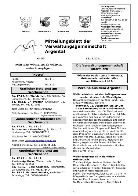 Mitteilungsblatt der Verwaltungsgemeinschaft Argental - bei der ...