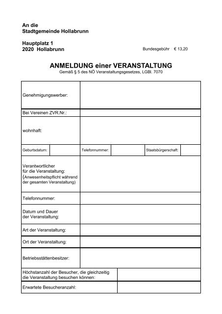 ANMELDUNG einer VERANSTALTUNG - Stadtgemeinde Hollabrunn