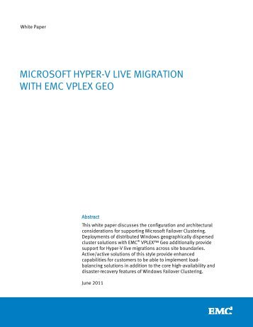 Microsoft Hyper-V Live Migration and EMC VPLEX Geo