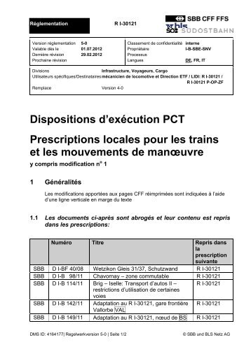 Prescriptions pour les mouvements de manœuvre - CFF