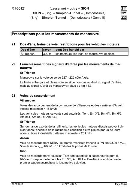 Prescriptions pour les mouvements de manœuvre - CFF