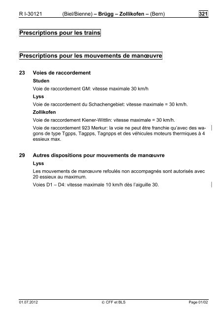 Prescriptions pour les mouvements de manœuvre - CFF