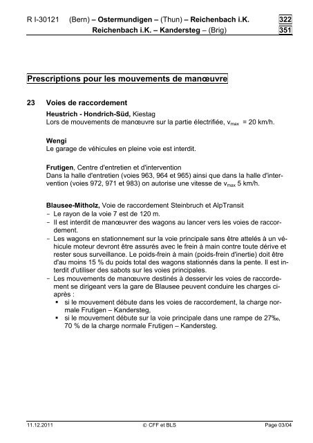 Prescriptions pour les mouvements de manœuvre - CFF