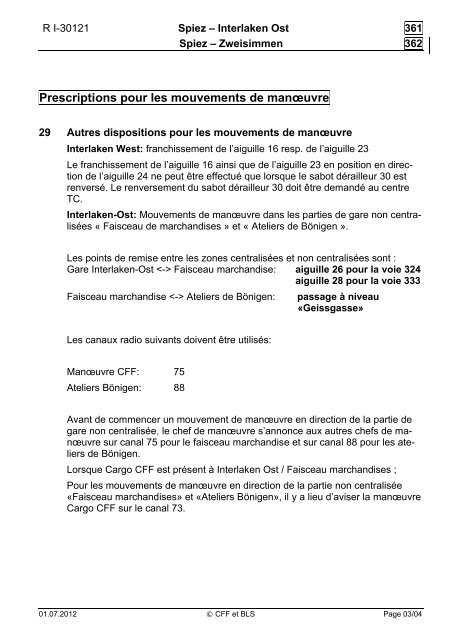 Prescriptions pour les mouvements de manœuvre - CFF