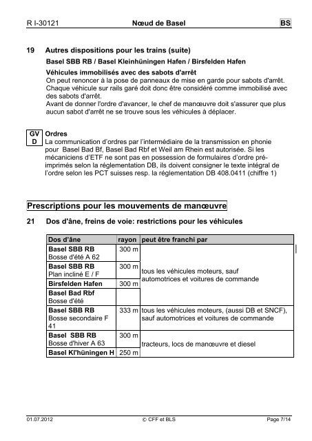 Prescriptions pour les mouvements de manœuvre - CFF