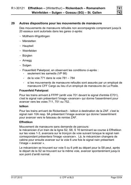 Prescriptions pour les mouvements de manœuvre - CFF