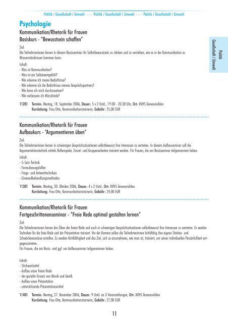 PROGRAMM Herbst 2006 Frühjahr 2007 - Kreisvolkshochschule ...