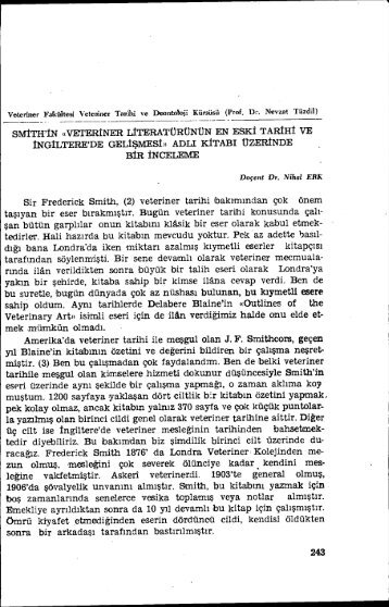 Sir Frederick Smith, (2) veteriner tarihi bakımından çok önem taşıyan ...
