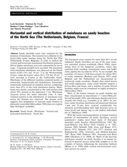 Horizontal and vertical distribution of meiofauna on sandy beaches ...