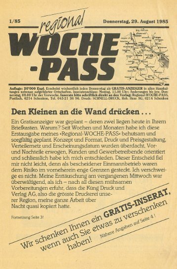 Woche-Pass | Nr. 01 | 29. August 1985
