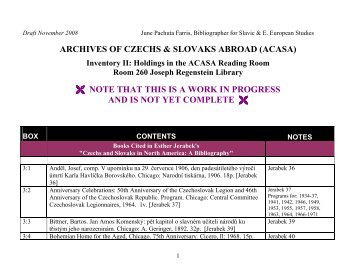 archives of czechs & slovaks abroad (acasa) - The University of ...