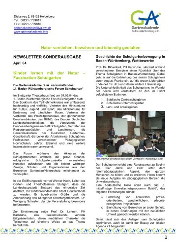 Newsletter Sonderausgabe 04 - Gartenakademie Baden-Württemberg