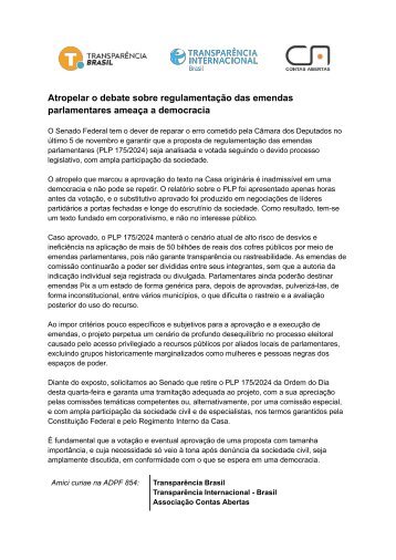 Atropelar o debate sobre regulamentação das emendas parlamentares ameaça a democracia