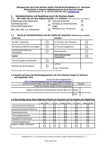 1. Kontaktaufnahme und Begleitung durch die Business Angels ...