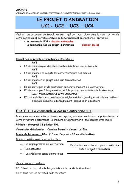 LE PROJET D'ANIMATION UC1- UC2 – UC3 – UC4 - CRAF2S