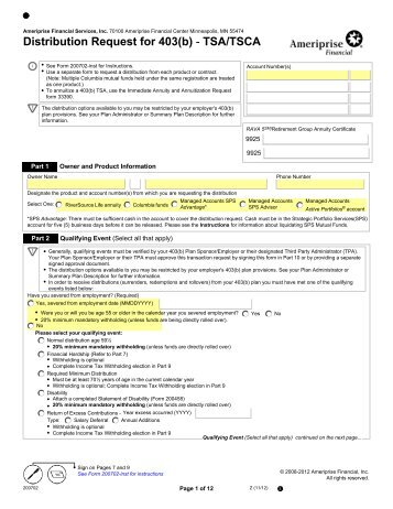Distribution Request for 403(b) - TSA/TSCA - Ameriprise Financial