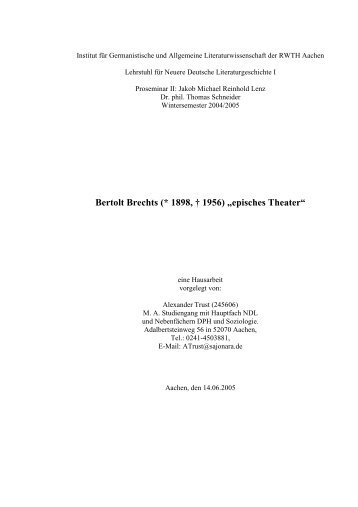 Trust, Alexander - Bertolt Brechts episches Theater