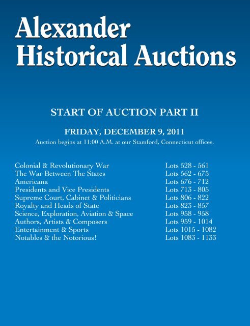 of auction part ii fridaY, deceMBer 9, 2011 - Alexander Autographs