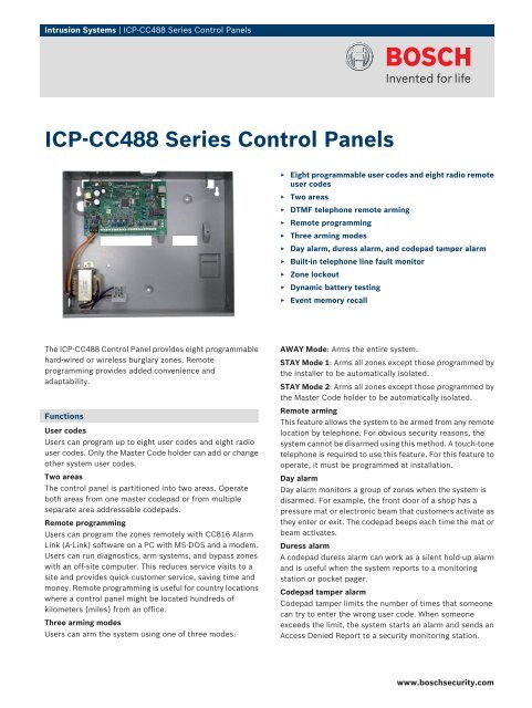 Icp Cc488 Series Control Panels Bosch Security