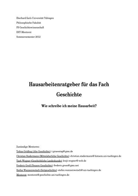 Hausarbeitenratgeber für das Fach Geschichte Wie schreibe ich ...