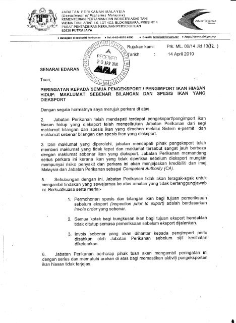 JABATAN PERIKANAN MALAYSIA (Department of ... - MyPorts