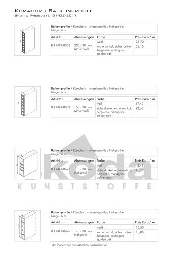 Kömabord Balkonprofile