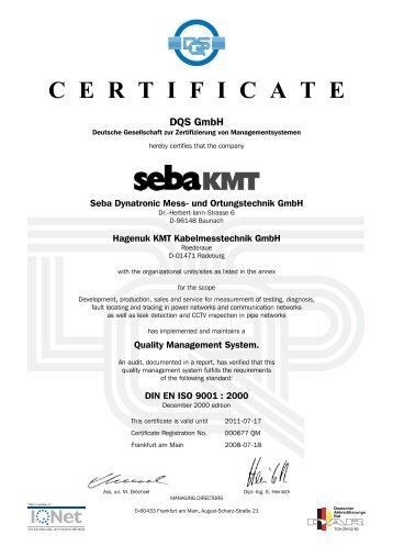 CERTIFICATE DQS GmbH - SebaKMT