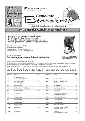 Bermatinger/Ahauser Adventskalender - Bermatingen