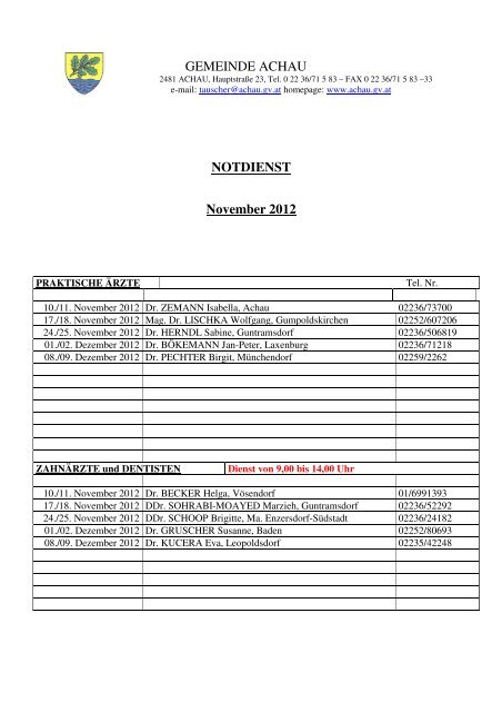 GEMEINDE ACHAU NOTDIENST November 2012