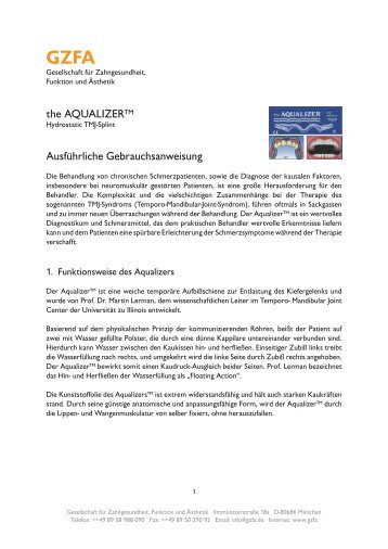 the AQUALIZER™ Ausführliche Gebrauchsanweisung - GZFA