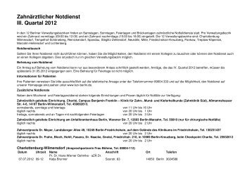 Zahnärztlicher Notdienst für das III. Quartal 2012