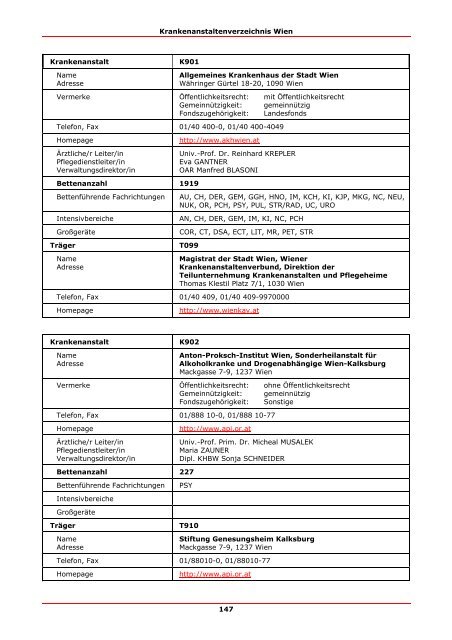 Krankenanstalten in Österreich/Hospitals in Austria