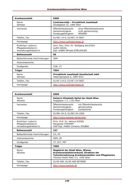 Krankenanstalten in Österreich/Hospitals in Austria