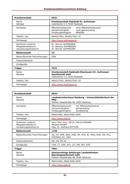 Krankenanstalten in Österreich/Hospitals in Austria