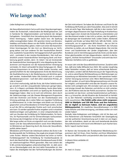 Ärzteblatt Januar 2009 - Ärztekammer Mecklenburg-Vorpommern