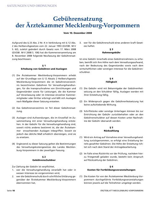 Ärzteblatt Januar 2009 - Ärztekammer Mecklenburg-Vorpommern